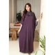 جلابية نسائية لون بنفسجي ياقة عالية مزينة بكريستالات من الأمام  بأكمام ميدي و بتطريز متدلي