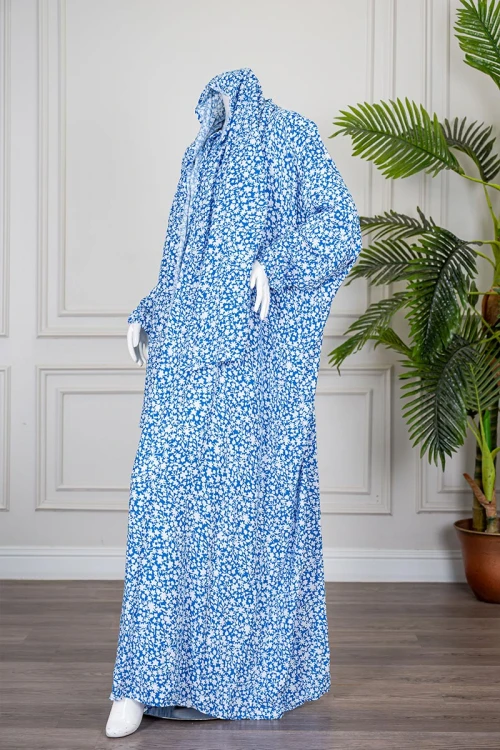 شرشف صلاة متعدد الألوان مشجر باللون الأبيض بسحاب مخفي من الأمام و زم من الأكمام مع طرحة متصلة