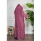 شرشف صلاة لون وردي مشجر بسحاب مخفي من الأمام و زم من الأكمام مع طرحة متصلة