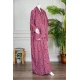 شرشف صلاة لون وردي مشجر بسحاب مخفي من الأمام و زم من الأكمام مع طرحة متصلة
