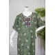 جلابية نسائية طويلة لون أخضر مشجر ياقة بتطريز ملون و بأكمام قصيرة