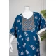 جلابية نسائي طويل لون أزرق مشجر ياقة بتطريز ملون و بأكمام قصيرة