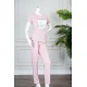 بيجاما نسائية قطعتين لون وردي بلوزة بياقة دائرية مزينة برسومات و كتابات من الأمام بأكمام قصيرة مع بنطلون طويل برباط في الخصر