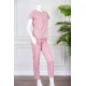 بيجاما نسائية قطعتين لون وردي مشجر بلوزة بياقة دائرية و بأكمام قصيرة مع بنطلون طويل