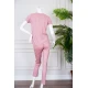 بيجاما نسائية قطعتين لون وردي مشجر بلوزة بياقة دائرية و بأكمام قصيرة مع بنطلون طويل