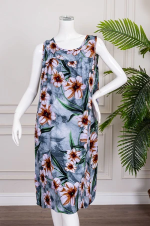 قميص نسائي قصير لون رصاصي مشجر ياقة دائرية و بدون أكمام 