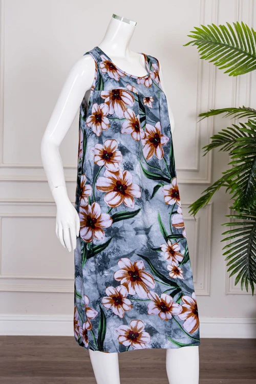 قميص نسائي قصير لون رصاصي مشجر ياقة دائرية و بدون أكمام