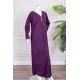 جلابية نسائية لون بنفسجي ياقة بقصة سبعة مزينة بكلفة مطرزة باللون الذهبي من الياقة و أطراف الأكمام