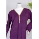 جلابية نسائية لون بنفسجي ياقة بقصة سبعة مزينة بكلفة مطرزة باللون الذهبي من الياقة و أطراف الأكمام
