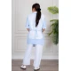 زي عاملة منزلية ثلاث قطع متعدد الألوان قميص طويل بياقة مطوية بسحاب قصير و جيوب من الأمام مع مريلة بجيب عملي و رباط على الجانبين و بنطلون طويل