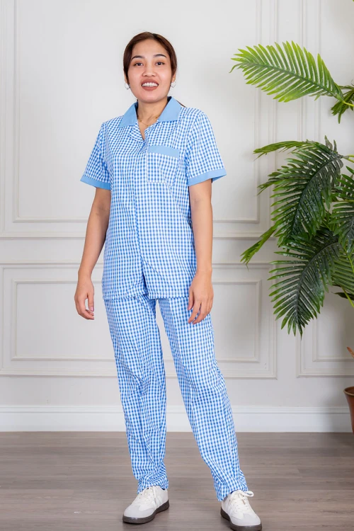 زي-عاملة-قطعتين-متعدد-الألوان-على-شكل-مربعات-بلوزة-بياقة-