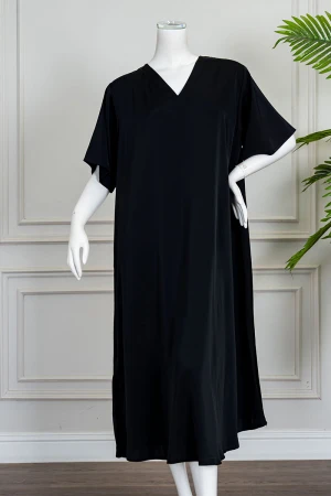 قميص نسائي قصير كلوش لون أسود ياقة قصة سبعة و بأكمام قصيرة 