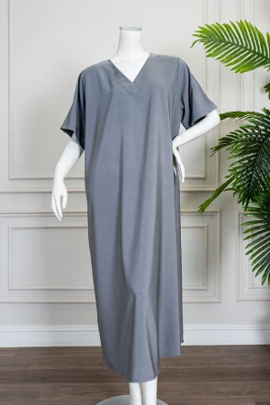 قميص نسائي قصير لون رمادي ياقة قصة سبعة و بأكمام قصيرة 