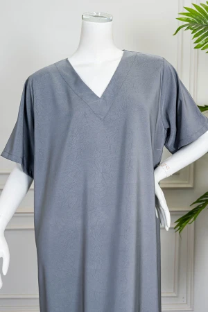 قميص نسائي قصير لون رمادي ياقة قصة سبعة و بأكمام قصيرة 