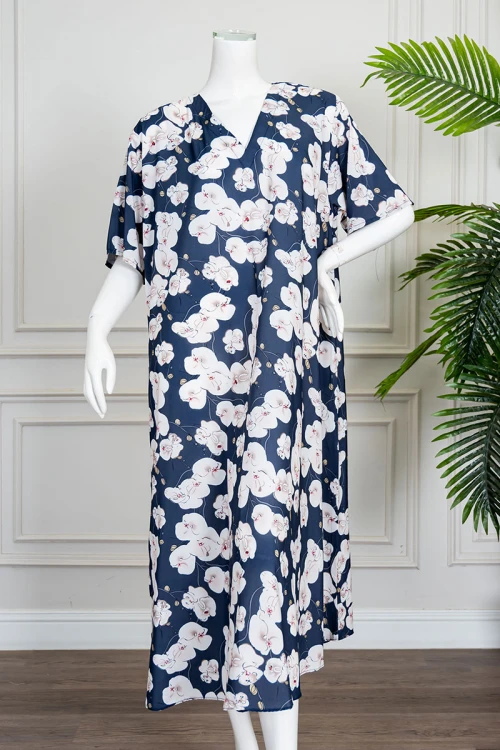 قميص نسائي قصير لون كلحي مشجر ياقة قصة سبعة و بأكمام قصيرة