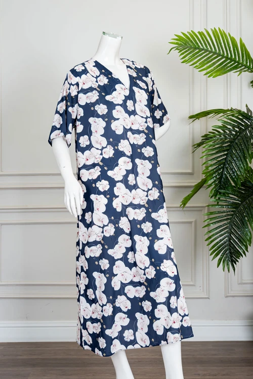 قميص نسائي قصير لون كلحي مشجر ياقة قصة سبعة و بأكمام قصيرة