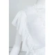 قميص نوم نسائي قصير شيفون لون أبيض قصة سبعة مزينة بريش من الأمام و بأكمام قصيرة