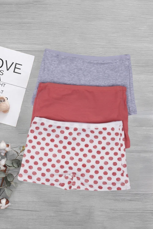 3 قطع بوكسر بناتي داخلي سادة و منقط بخصر مطاطي