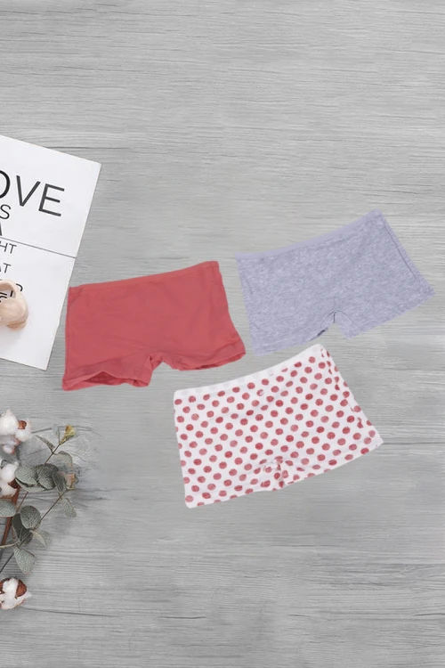 3 قطع بوكسر بناتي داخلي سادة و منقط بخصر مطاطي