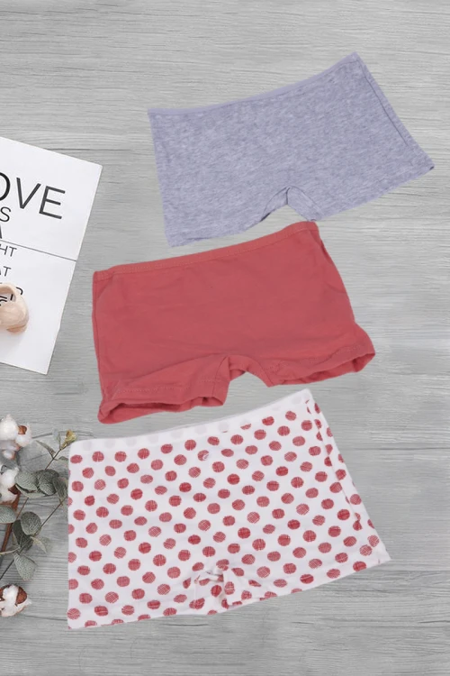 3 قطع بوكسر بناتي داخلي سادة و منقط بخصر مطاطي