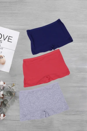 3 قطع بوكسر بناتي داخلي سادة ألوان متعددة بخصر مطاطي