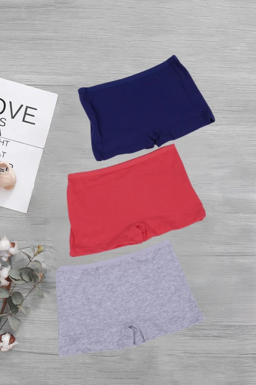3 قطع بوكسر بناتي داخلي سادة ألوان متعددة بخصر مطاطي
