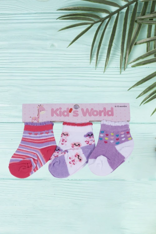 جوارب أطفال مواليد ملونة 3 أزواج
