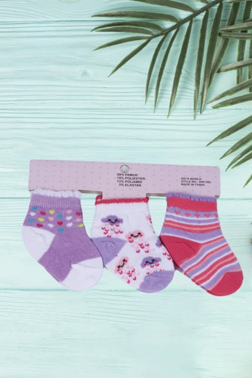 جوارب أطفال مواليد ملونة 3 أزواج