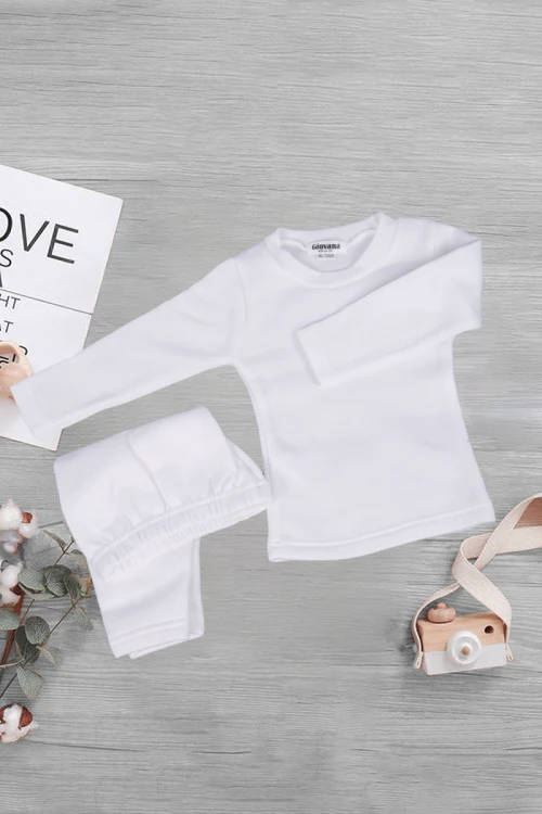 بيجاما شتوية داخلية قطعتين قماش مبطن لون ابيض بتطريز شعار من الأمام