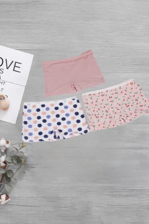 3 قطع بوكسر بناتي داخلي سادة و بطبعات مختلفة و خصر مطاطي