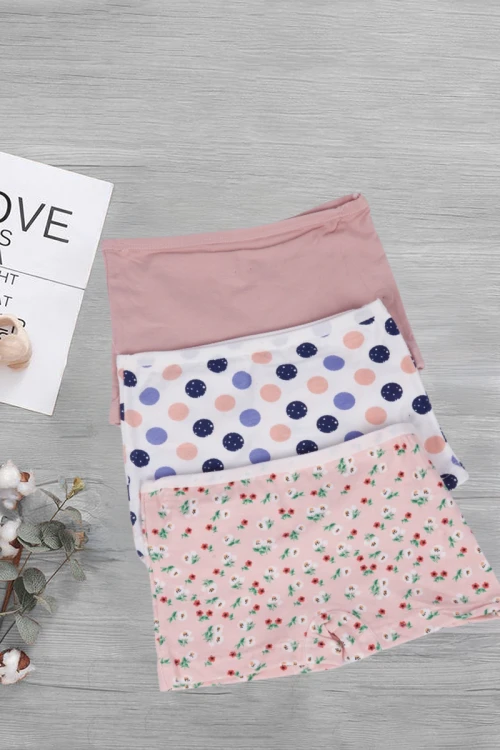 3 قطع بوكسر بناتي داخلي سادة و بطبعات مختلفة و خصر مطاطي