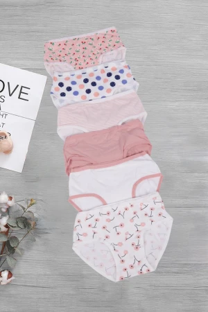 6 قطع سراويل داخلية متعددة الالوان سادة وبطبعات بخصر مطاطي