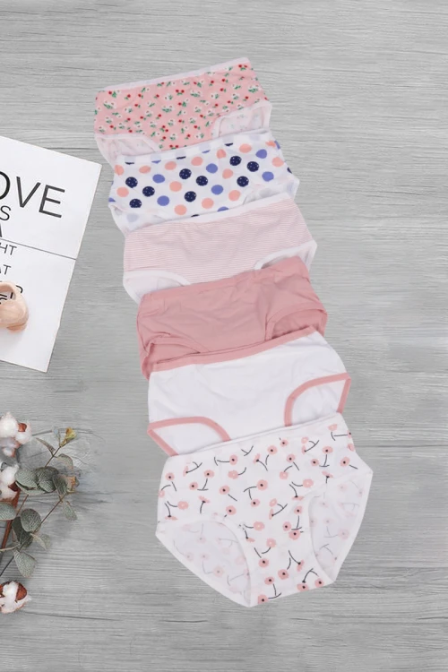 6 قطع سراويل داخلية متعددة الالوان سادة وبطبعات بخصر مطاطي