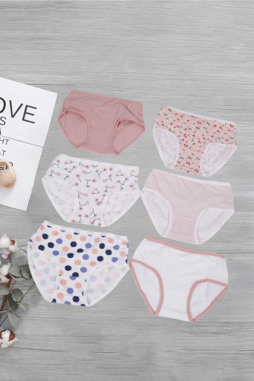 6 قطع سراويل داخلية متعددة الالوان سادة وبطبعات بخصر مطاطي