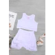 طقم بناتي داخلي لون أبيض قطعتين فنيله علاقي بتطريز دانتيل  وشورت بخصر مطاطي