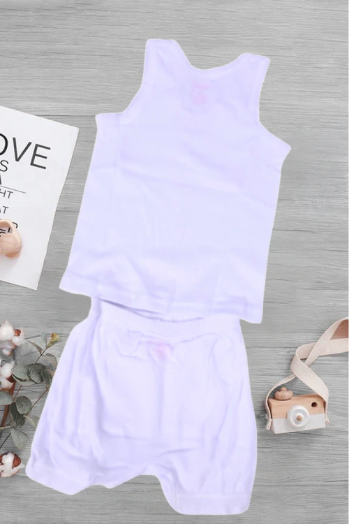 طقم بناتي داخلي لون أبيض قطعتين فنيله علاقي بتطريز دانتيل  وشورت بخصر مطاطي