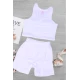 طقم بناتي داخلي لون أبيض قطعتين فنيله علاقي بشريط أبيض  وشورت بخصر مطاطي